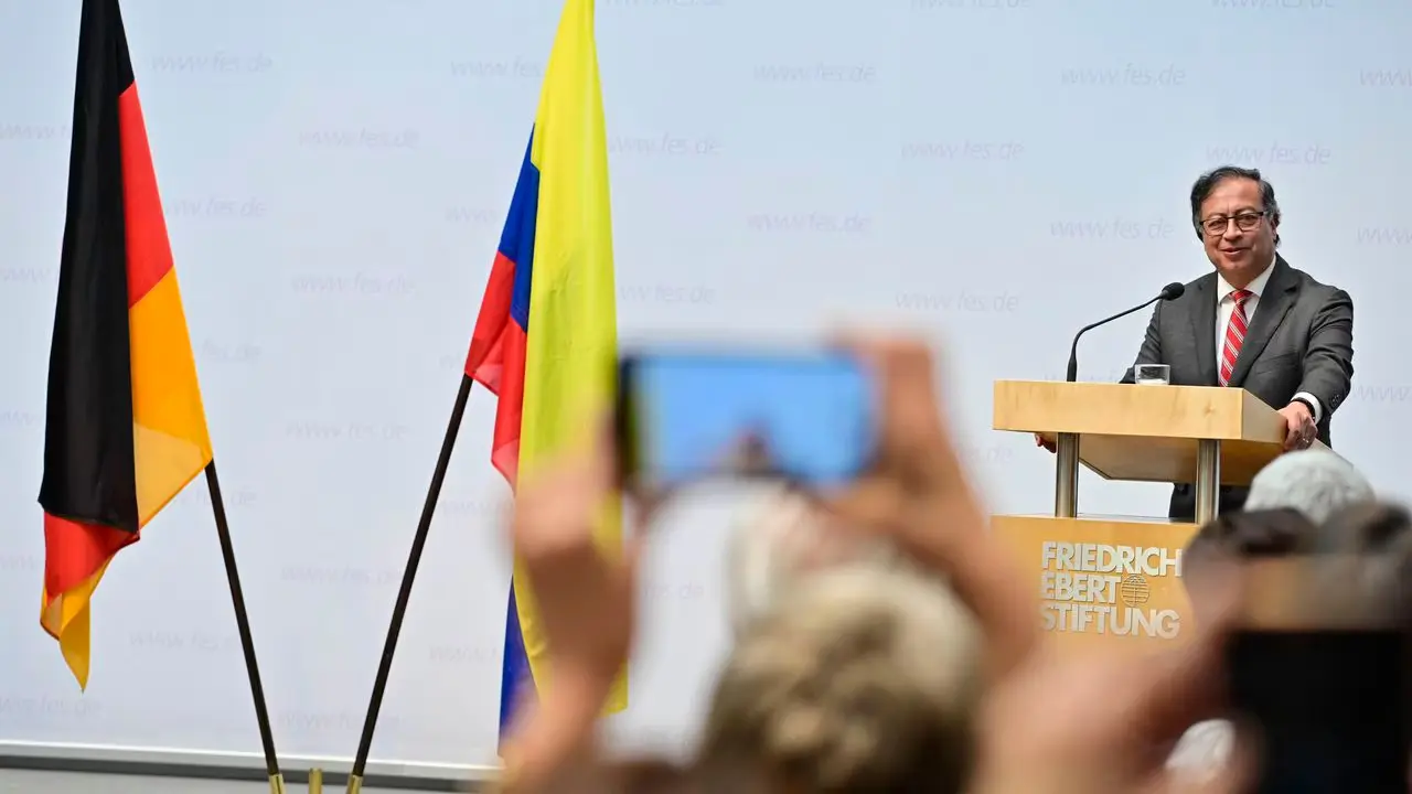 Colombian President Gustavo Petro during the keynote speech he gave on Thursday, June 15, 2023, at the Friedrich-Ebert-Stiftung Foundation, in Berlin, Germany. Photo: Cristian Garavito/Colombian Presidency.