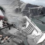 Iranian (left) and Afghani (right) militants facing off over a backdrop featuring the Helmand River. Photo: The Cradle.