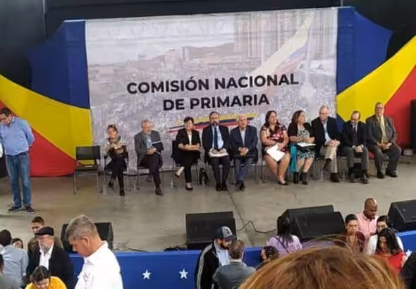 The National Primary Commission of the Venezuelan opposition holds a press conference. Photo: Twitter/@cnprimariave.