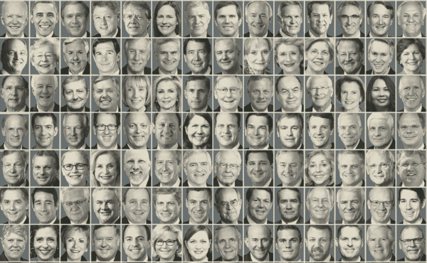 Portraits of US politicians identified by a Reuters investigation as descendants of slave owners. Photo: Reuters.