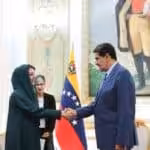 Venezuelan President Nicolás Maduro (right) receives UAE's Minister of State for International Cooperation Reem Bint Ebrahim Al Hashimy at Miraflores Palace, Caracas, June 16, 2023. Photo: Presidential Press.