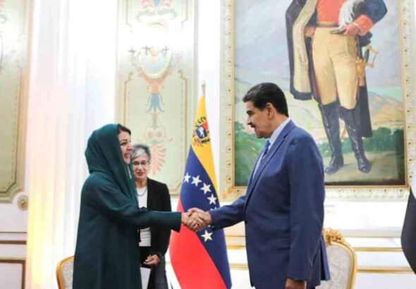 Venezuelan President Nicolás Maduro (right) receives UAE's Minister of State for International Cooperation Reem Bint Ebrahim Al Hashimy at Miraflores Palace, Caracas, June 16, 2023. Photo: Presidential Press.