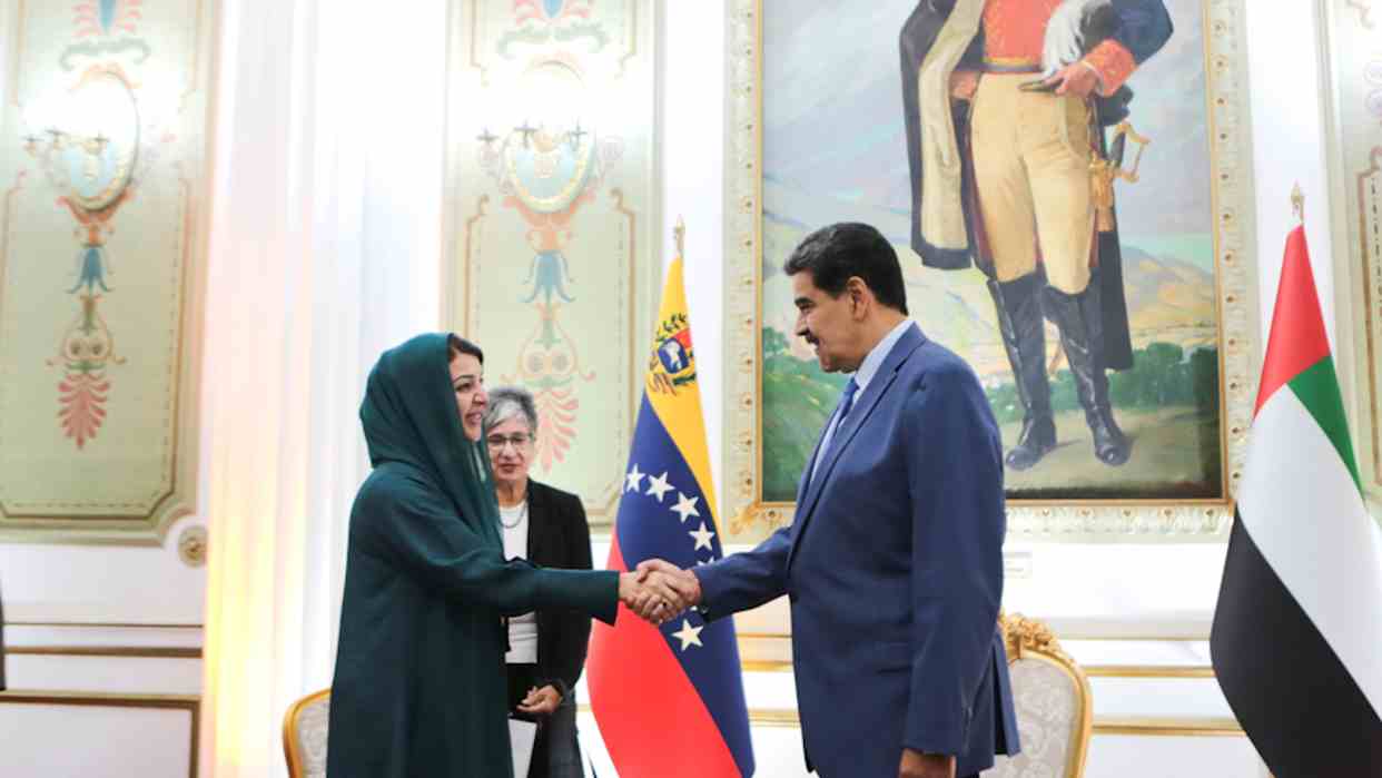 Venezuelan President Nicolás Maduro (right) receives UAE's Minister of State for International Cooperation Reem Bint Ebrahim Al Hashimy at Miraflores Palace, Caracas, June 16, 2023. Photo: Presidential Press.