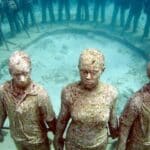 An eerie ring of statues in Grenada’s Molinere Underwater Sculpture Park. Photo: Orlando K. Romain.