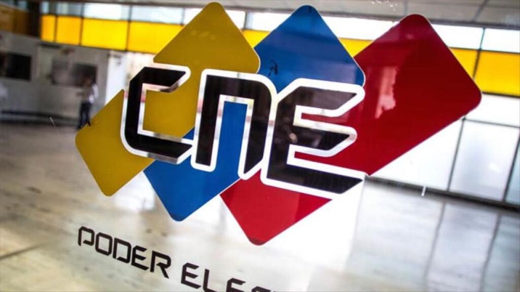A CNE logo on a glass window. Photo: Venezuela Analysis.