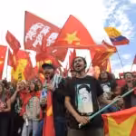 Colombian citizens mobilizing in defense of President Gustavo Petro's administration. Photo: The Real News Network.
