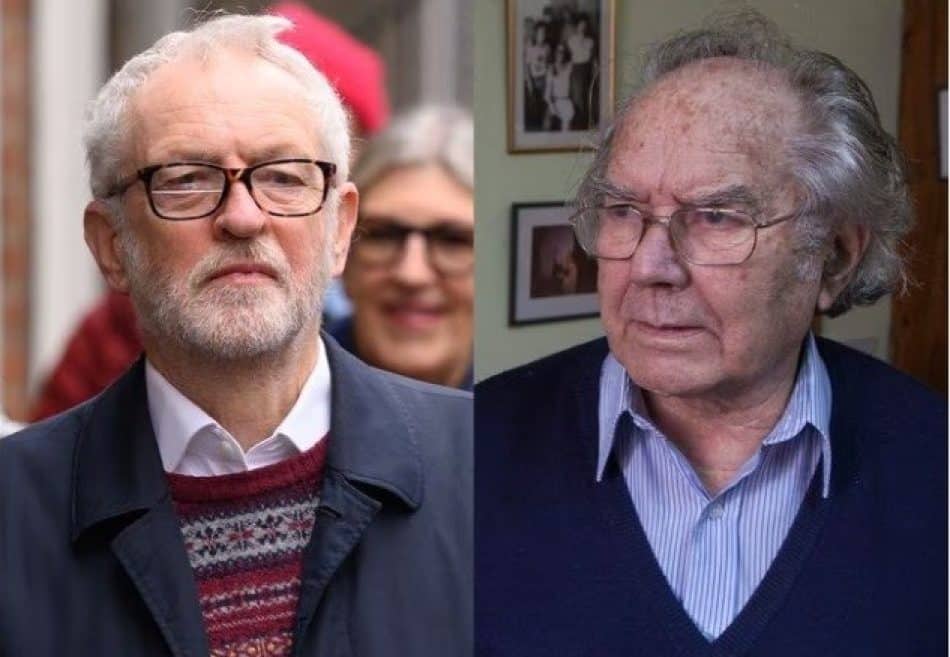 British MP Jeremy Corbyn (left) and Nobel peace prize winner Adolfo Pérez Esquivel (right). Photo: Al Mayadeen.