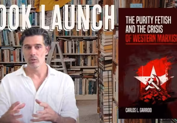 Gabriel Rockhill presenting the book The Fetish of Purity and the Crisis of Western Marxism by Carlos Garrido. Photo: Midwestern Marx.