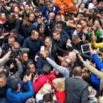 Colombian President Gustavo Petro walking through the mass demonstrations in Bogotá supporting his government, Wednesday, June 7, 2023. Photo: Twitter/@infopresidencia.
