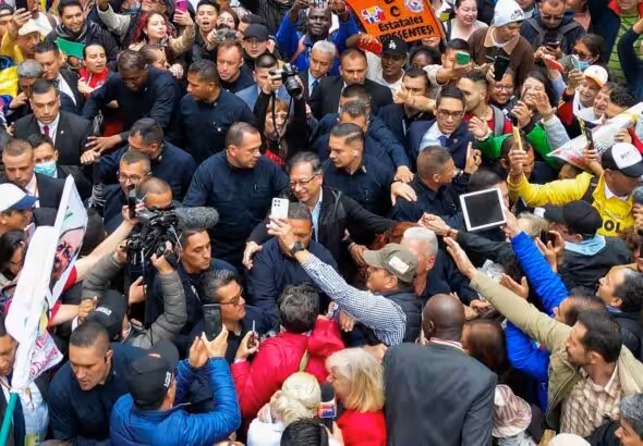 Colombian President Gustavo Petro walking through the mass demonstrations in Bogotá supporting his government, Wednesday, June 7, 2023. Photo: Twitter/@infopresidencia.
