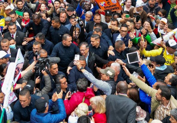 Colombian President Gustavo Petro walking through the mass demonstrations in Bogotá supporting his government, Wednesday, June 7, 2023. Photo: Twitter/@infopresidencia.