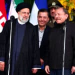 Iranian President Ebrahim Raisi (left) and Nicaraguan President Daniel Ortega (right) during their meeting in Managua, the capital of Nicaragua, on Tuesday, June 13, 2023.