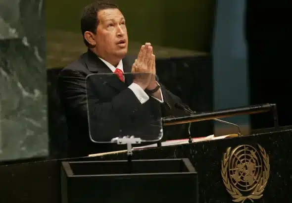 Then Venezuelan President Hugo Chávez giving his famous speech at the UN General Assembly in 2006. Photo: Reuters/File photo.