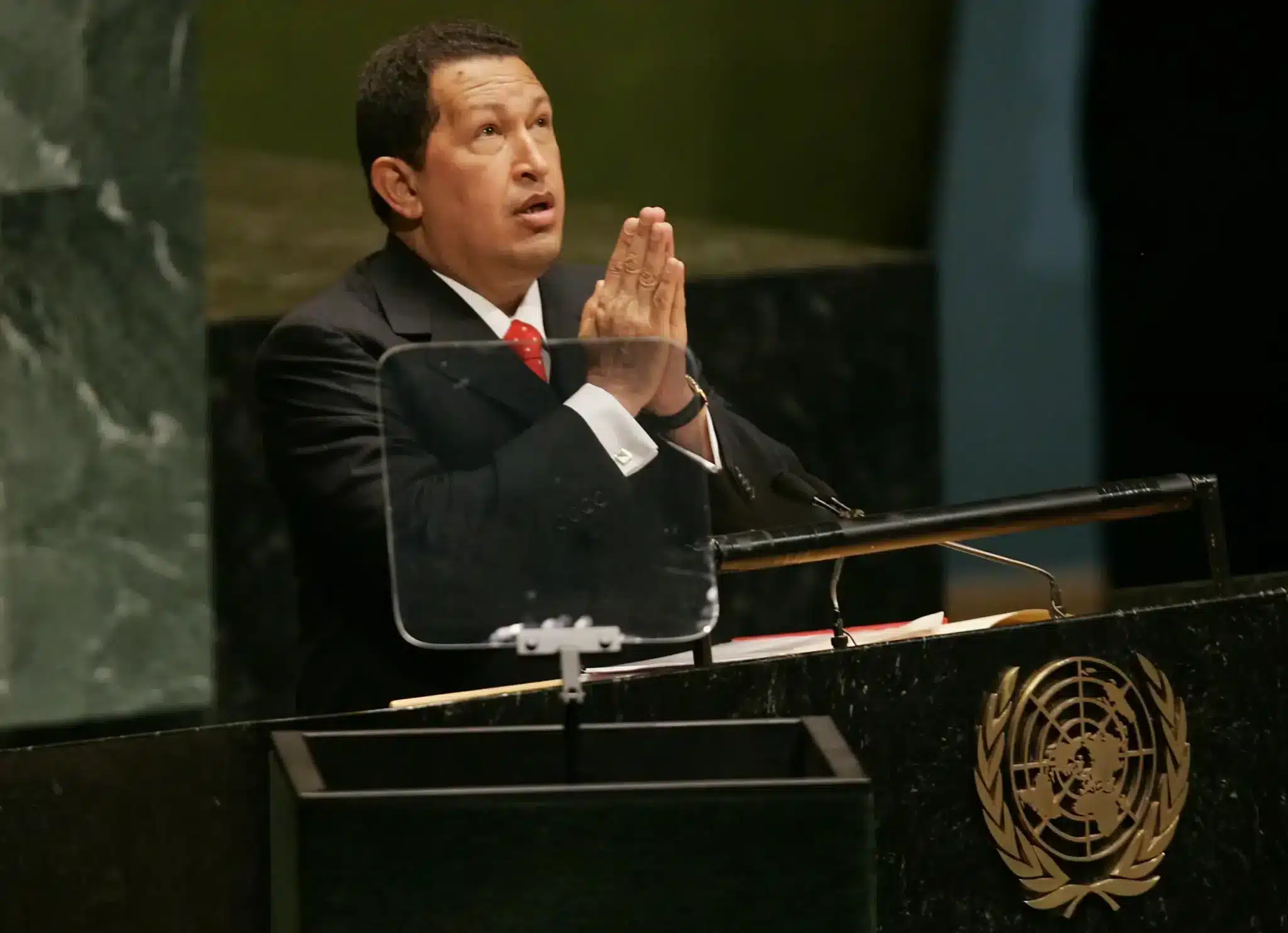 Then Venezuelan President Hugo Chávez giving his famous speech at the UN General Assembly in 2006. Photo: Reuters/File photo.