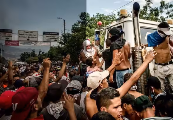Unrest at the Simon Bolivar International Bridge near Cucuta, using two different filters. Photo: FAIR.