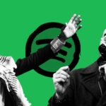 Photo composition of the artists Mohammed Assaf (left) and Lowkey (right) both with an X in their mouths. Photo: MintPress News.