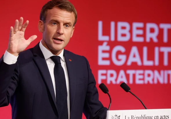 French President Emmanuel Macron delivers a speech to present his strategy to fight so-called radicalization on October 2, 2020 in Les Mureaux outside Paris. Photo: Ludovic Marin/AFP/File photo.