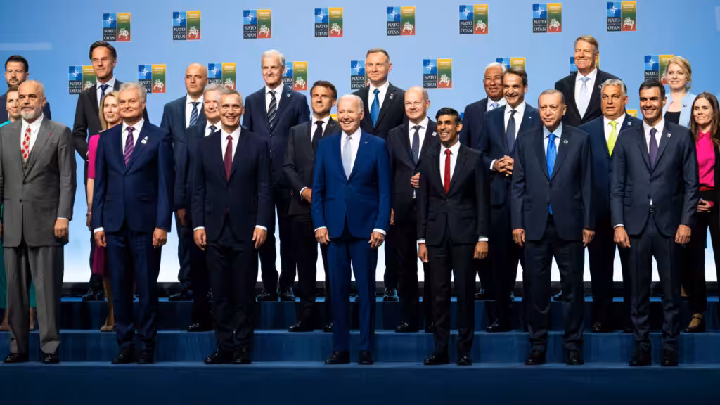 Leaders of the NATO member countries at the group’s summit in Vilnius, Lithuania, on July 11, 2023. Photo: Doug Mills/The New York Times.