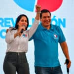 Luisa González and Andrés Arauz, the Citizen Revolution Movement candidates for the upcoming Ecuadorian elections. Photo: Alberto Zambrano/EFE/File photo.