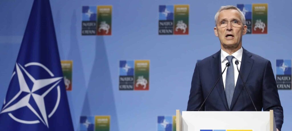 NATO Secretary General Jens Stoltenberg speaks during a media conference ahead of a NATO summit in Vilnius, Lithuania, July 10, 2023. Photo: AP.