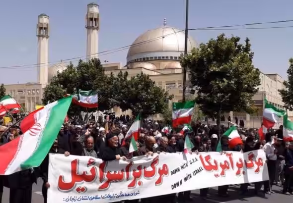 Picture taken in Zanjan on July 21, 2023, shows the people of the northwestern Iranian city protesting desecration of the Holy Qur'an in Sweden. Photo: Fars News Agency.