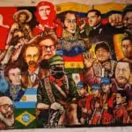 Painting composition with flags and faces of Latin American heroes, leaders, and defenders of the idea of the Patria Grande. Photo: Liceo del Sur/File photo.