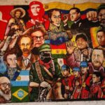 Painting composition with flags and faces of Latin American heroes, leaders, and defenders of the idea of the Patria Grande. Photo: Liceo del Sur/File photo.