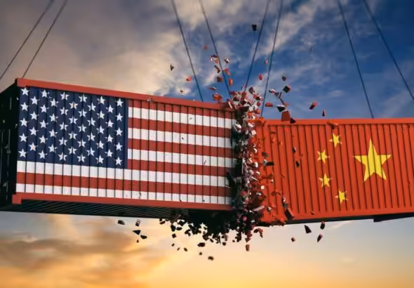 Graphic depicting the collision of China and US transport crates. Photo: Adobe Stock.