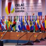 Flags of CELAC and EU countries at the foreign ministers' summit of the two blocs. Photo: Últimas Noticias.