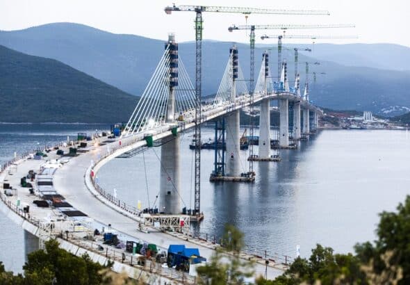 A view of the construction of Peljesac Bridge in Komarna, Croatia, built by a Chinese state-owned construction company. Photo: VCG.