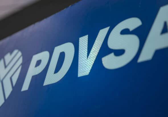Banner with the logo of the Venezuelan oil corporation PDVSA. Photo: DobleLlave/File photo.
