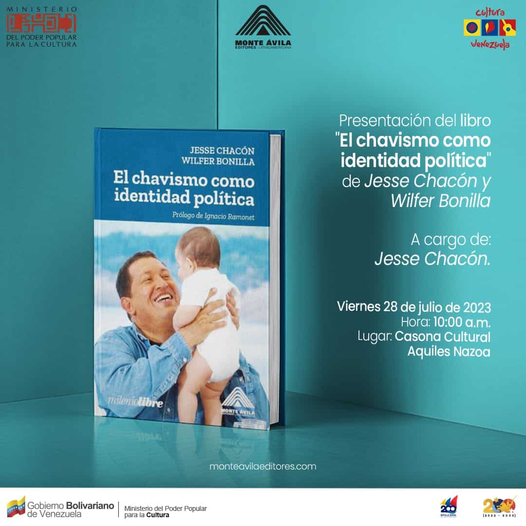 Poster showing information about release of El Chavismo como identidad política, a new book on the ideological concepts of Chavismo. Photo: Culture Ministry of Venezuela.