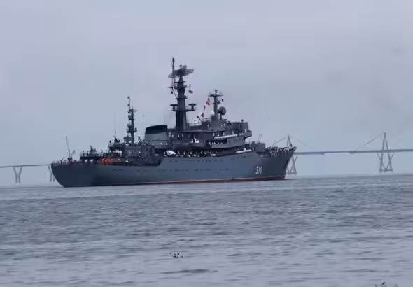 Russian Smolnyy Class training ship Perekop sailing at the waters of Lake Maracaibo, Venezuela, on Sunday, July 23, 2023. Photo: Twitter/@ArmadaFANBVzla.