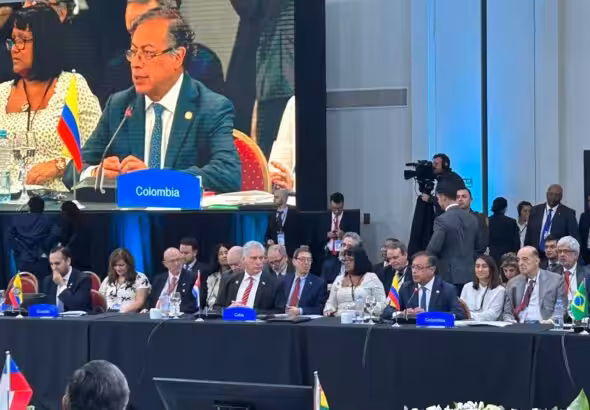 Colombian President Gustavo Petro during his speech at the CELAC Summit in Argentina last January. Photo: Twitter/CancilleriaCol/File photo.