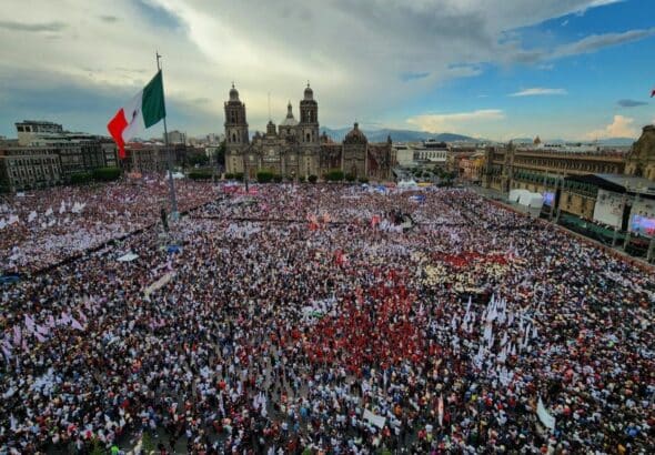 Around 250,000 people are estimated to have gathered at round 250,000 gathered in Zócalo square in Mexico City to celebrate the fifth anniversary of President AMLO's victory in the elections. Photo: Morena.