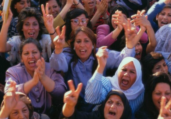 A demonstration in the Al Adamiya neighborhood protests the United States and United Nations sanctions against Iraq. Photo: Shepard Sherbell/Corbis Saba/Corbis via Getty Images.