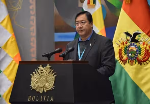 President Luis Arce gives a speech. Photo: Reuters.