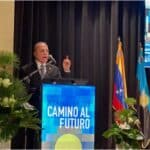 Venezuelan opposition politician, Zulia state Governor Manuel Rosales, speaks against sanctions at the 79th Annual Assembly of Fedecámaras. Photo: Government of Zulia.