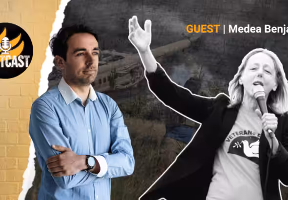 MintPress compilation depicting Alan MacLeod (left) and Medea Benjamin (right). Photo: MintPress.