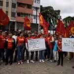 Members of the Communist Party of Venezuela demonstrate outside the Supreme Court of Justice in Caracas, July 10, 2023. Photo: Miguel Gutiérrez/EFE.