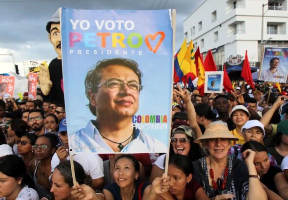 People attend a rally for Gustavo Petro in Cali, Colombia. Photo: Ernesto Guzmán Jr/EPA.