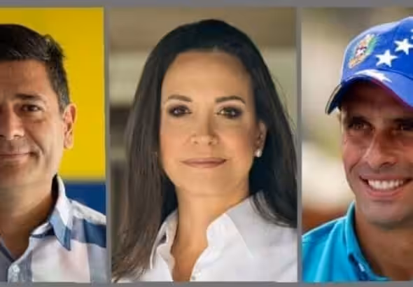 From left to right: Freddy Superlano, María Corina Machado, and Enrique Capriles, three Venezuelan opposition politicians with political bans aspiring for the presidency. Photo: RedRadioVE.