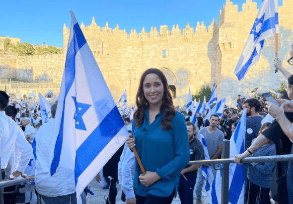 Israeli far-right politician May Golan at a Flag March in Jerusalem, in 2021. Photo: Adi Hodefi/Wikimedia Commons.