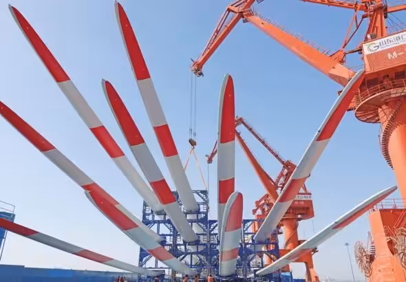 This photo taken on March 2, 2023 shows wind power blades to be exported at Yantai Port in Yantai, east China's Shandong Province. Photo: Tang Ke/Xinhua.