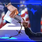 Photo composition: President Pedro Castillo (left) and Prime Minister of Pakistan Imran Khan (right), in the background 3 United States flags and in front a person exercising the right to vote. Photo: PressTV.