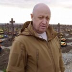 Evgeny Prigozhin stands at a cemetery for fallen PMC Wagner fighters in Krasnodar, Russia, April 2023. Photo: Telegram/@concordgroup_official.