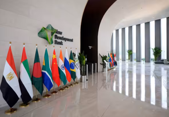 Flags of the member states at the BRICS Summit. Photo: Reuters.