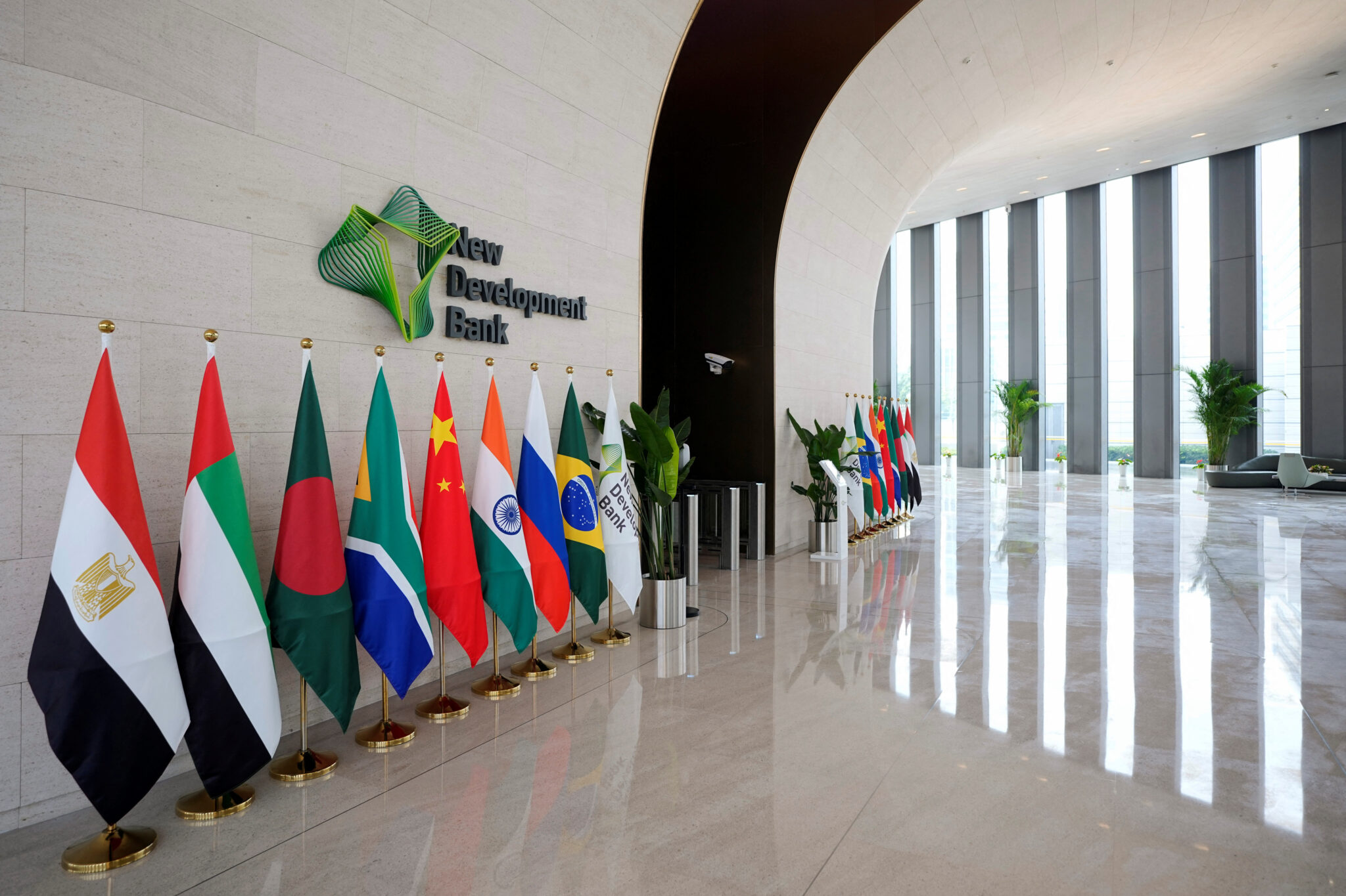 Flags of the member states at the BRICS Summit. Photo: Reuters.
