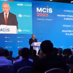 Russian Defense Minister Sergei Shoigu delivers a speech during the Moscow Conference on International Security in Kubinka, in the outskirts of Moscow, on August 15. Photo: Alexander Nemenov/AFP/Getty Images.