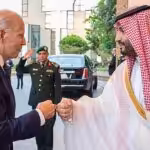 US President Joe Biden fist bumps Saudi Crown Prince Mohammed bin Salman (MBS) in Riyadh in July 2022. Photo: Geopolitical Economy/File photo.